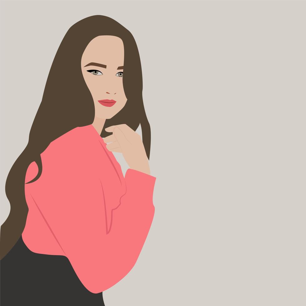 chica con camiseta rosa, ilustración, vector sobre fondo blanco.