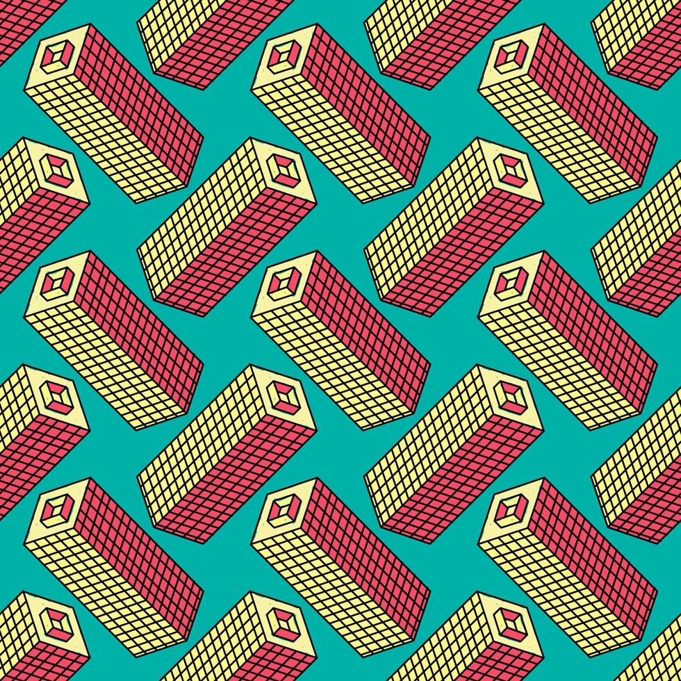 Isometric skyscrapers ,seamless pattern on  blue background. vector