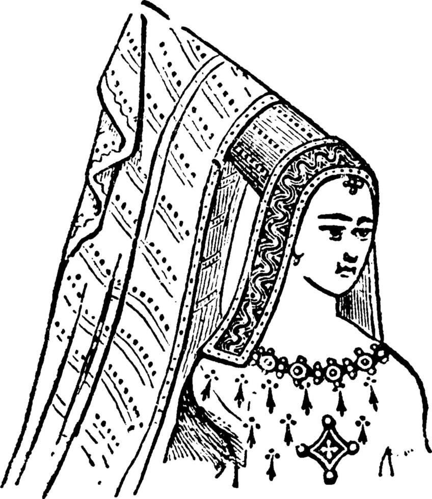 Steeple Head-dress, vintage engraving. vector