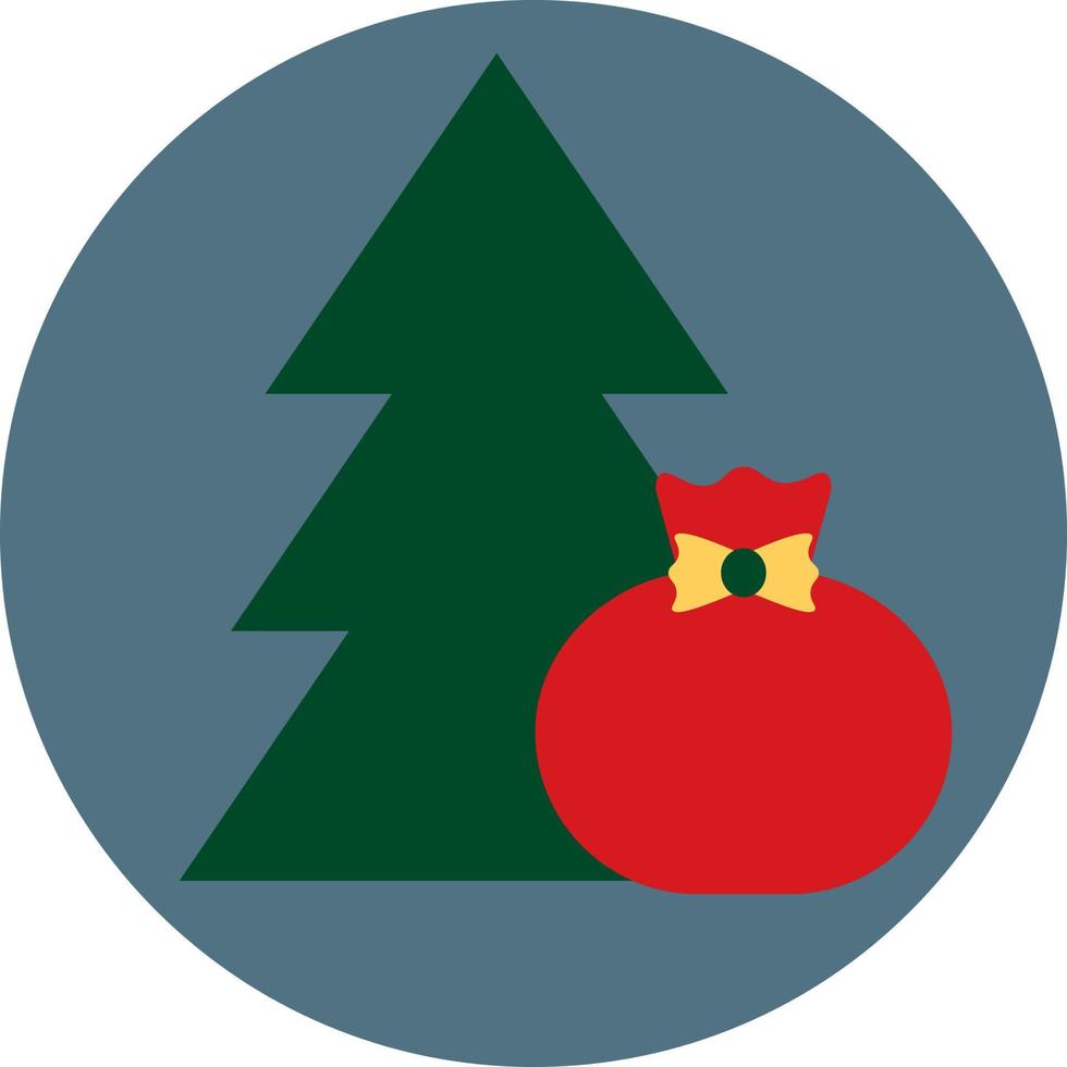 Christmas tree and red gift sack, illustration, vector on a white background.