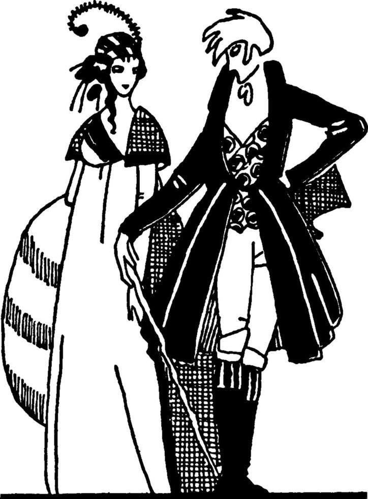 Man and Woman Standing, vintage illustration vector