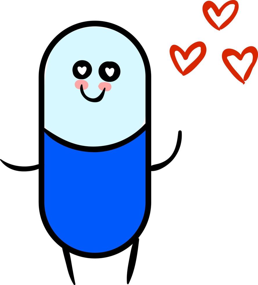 Píldora azul en el amor, ilustración, vector sobre fondo blanco.