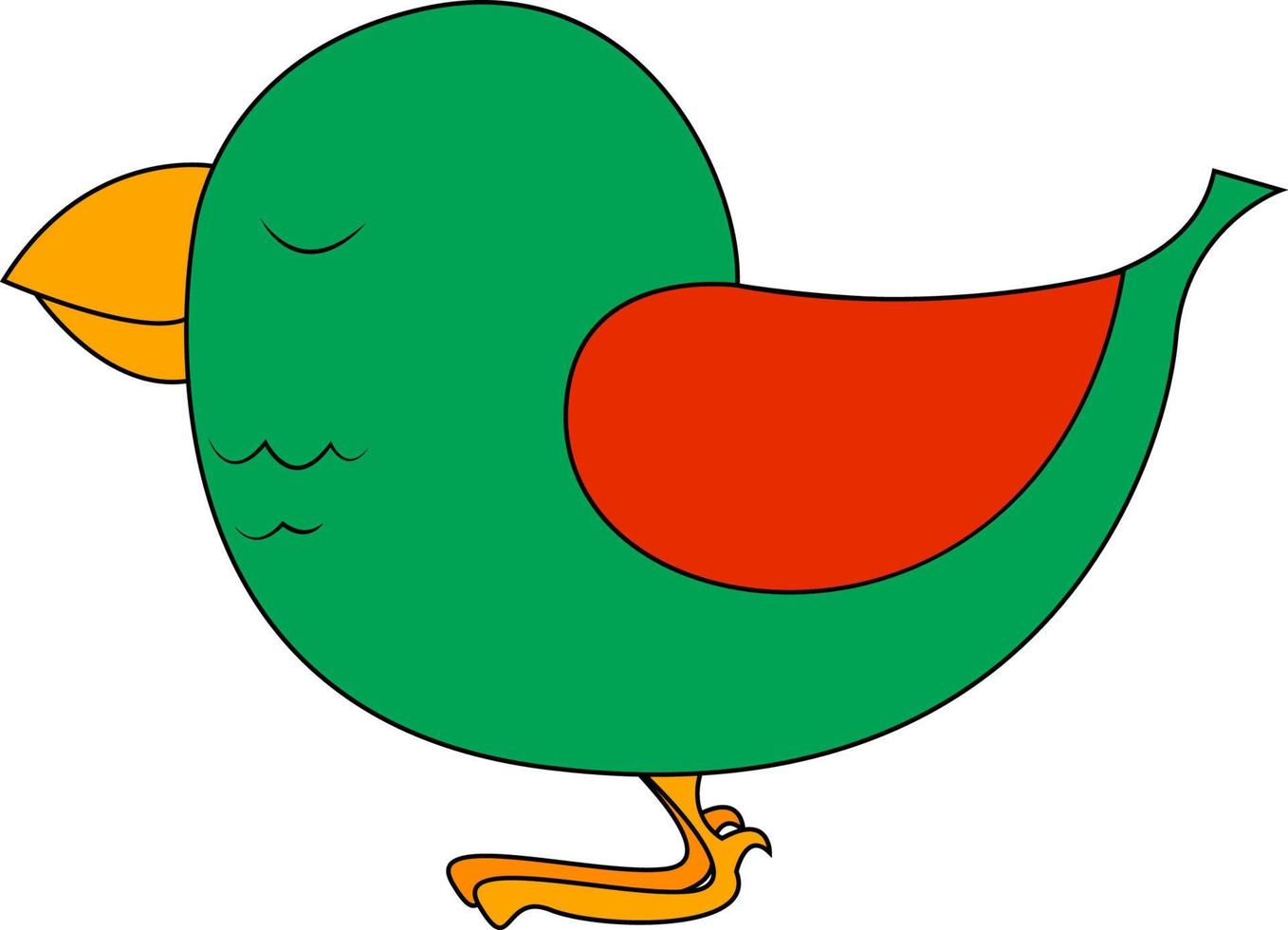 Green bird with red wings, illustration, vector on white background.