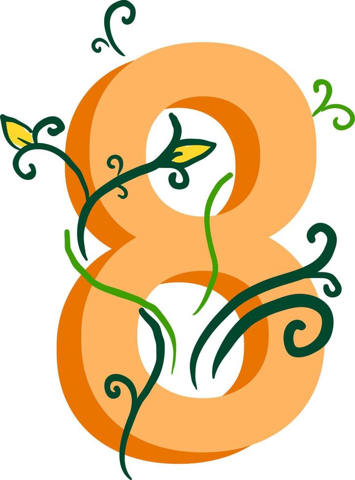 Orange number 8, illustration, vector on white background.