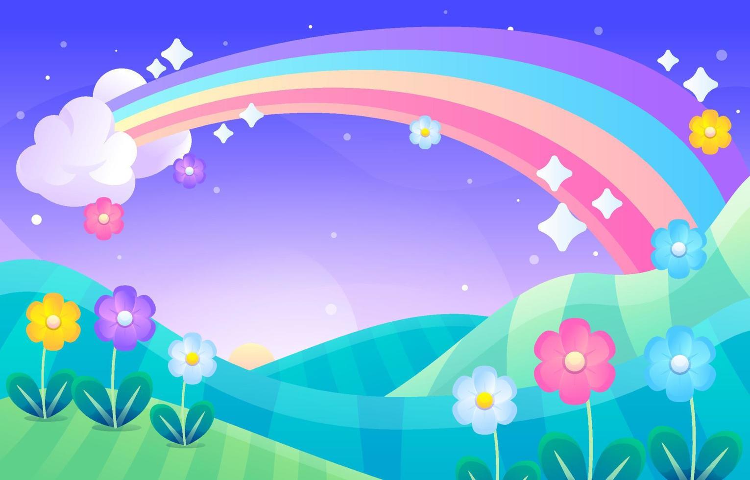 Beautiful Hill and Rainbow Background vector