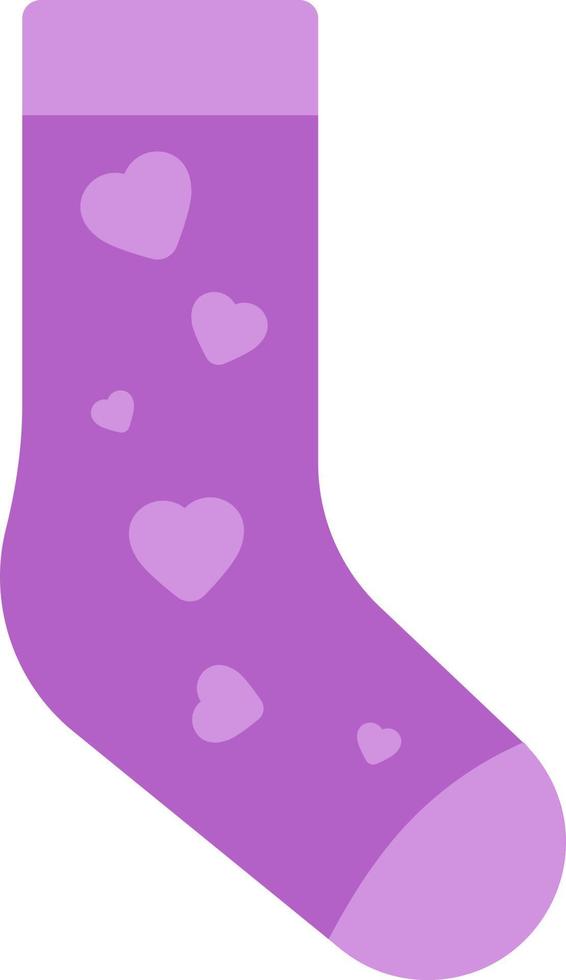 Purple sock with hearts, illustration, vector on a white background.