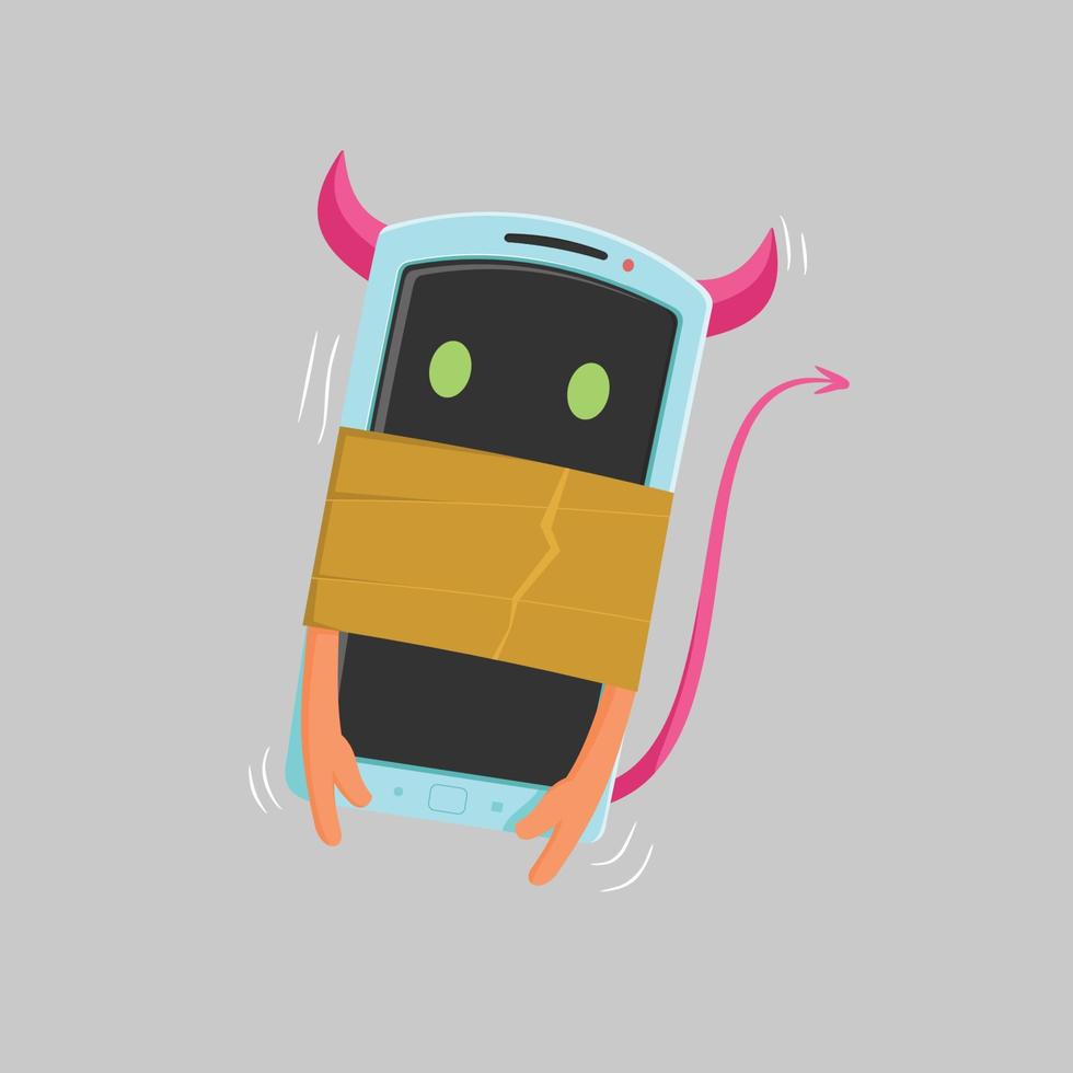 lindo personaje de diablo de teléfono inteligente con las manos atadas vector