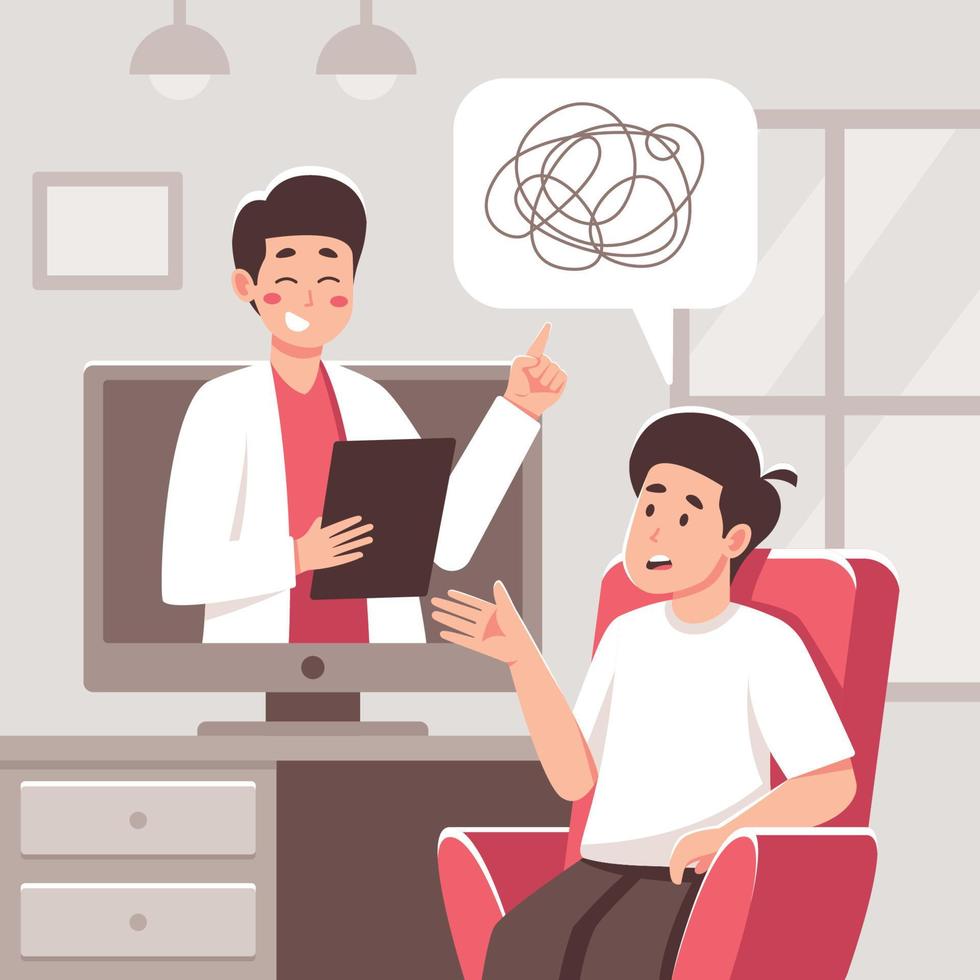 A Man Having an Online Counseling for Mental Health vector