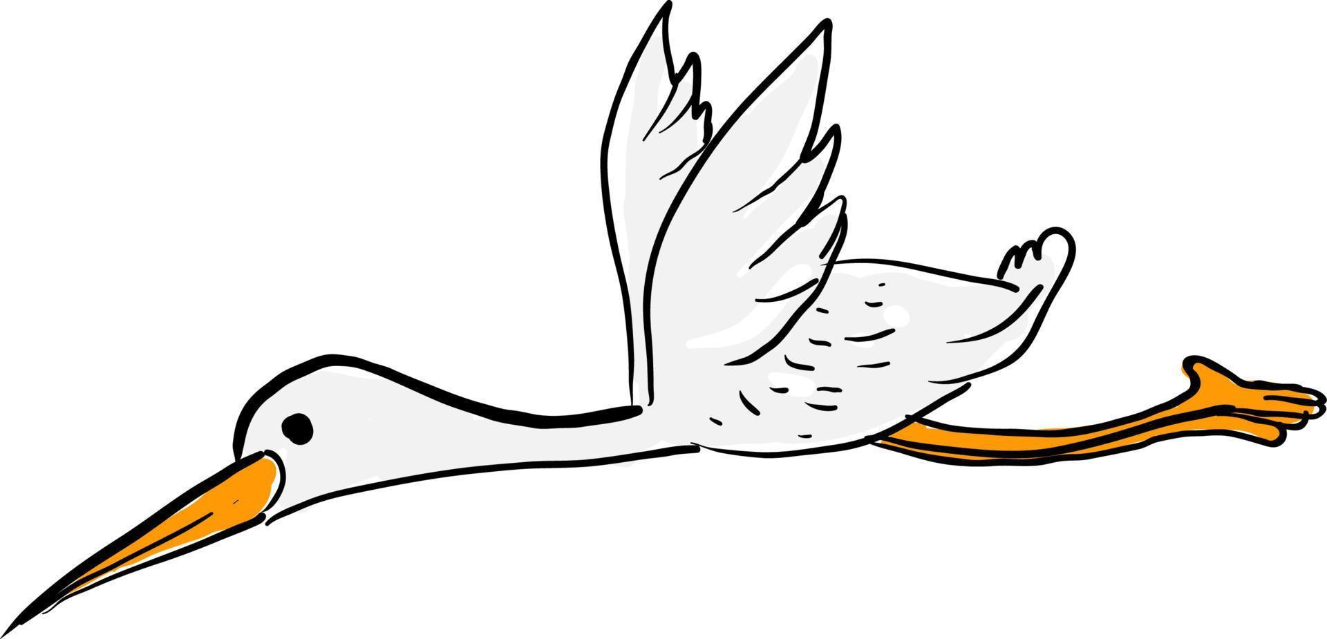 Cigüeña voladora, ilustración, vector sobre fondo blanco.