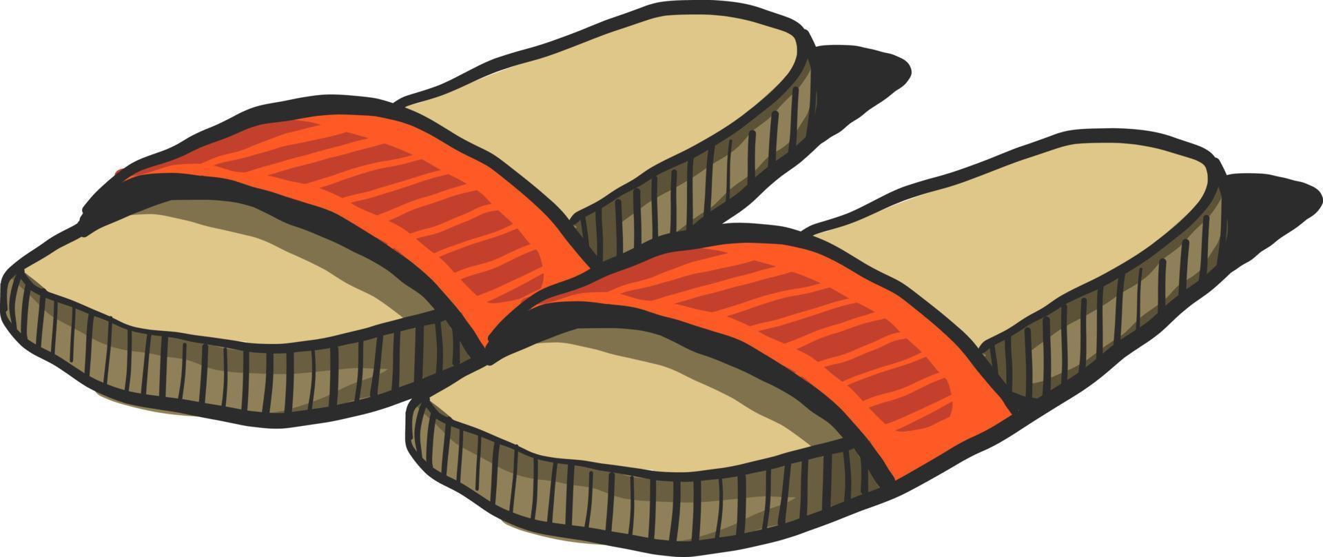 Zapatillas de verano naranja, ilustración, vector sobre fondo blanco.