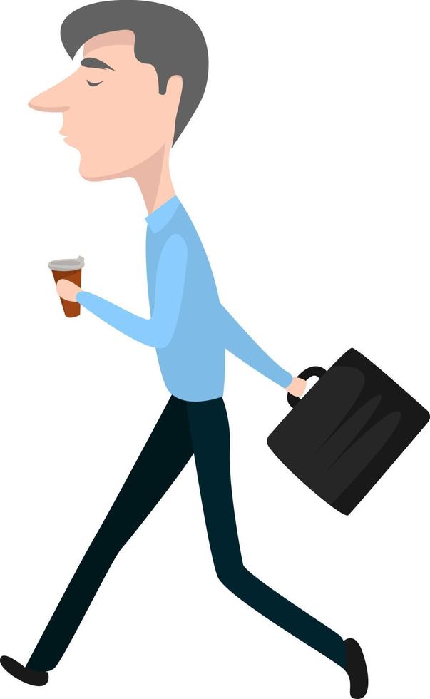 Man late for work, illustration, vector on white background