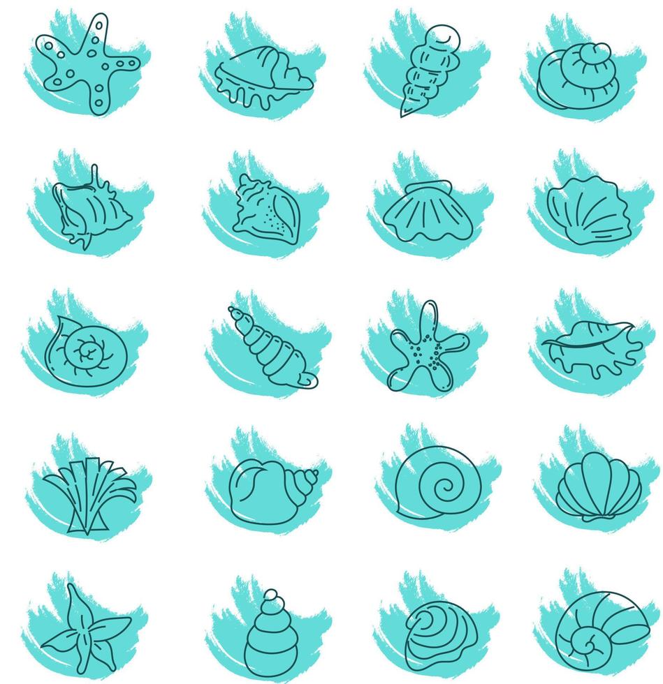 Blue seashells, icon illustration, vector on white background