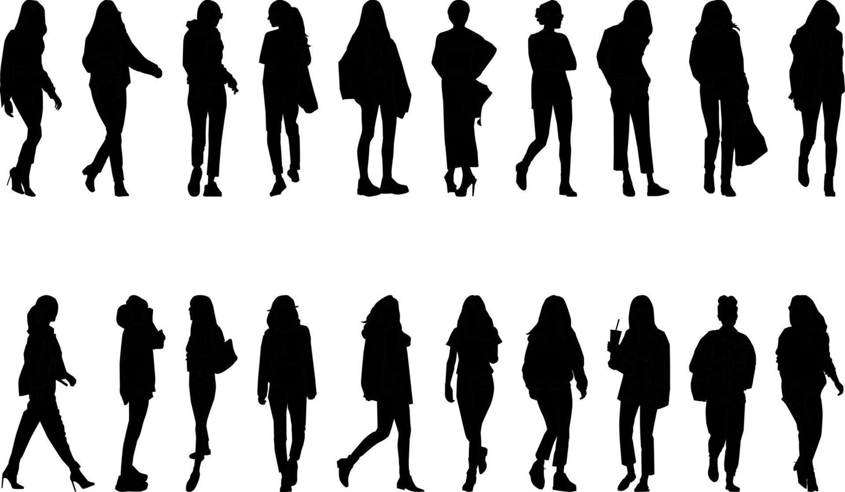 Fashionable womens activity silhouette, high resolution, and realistic. vector