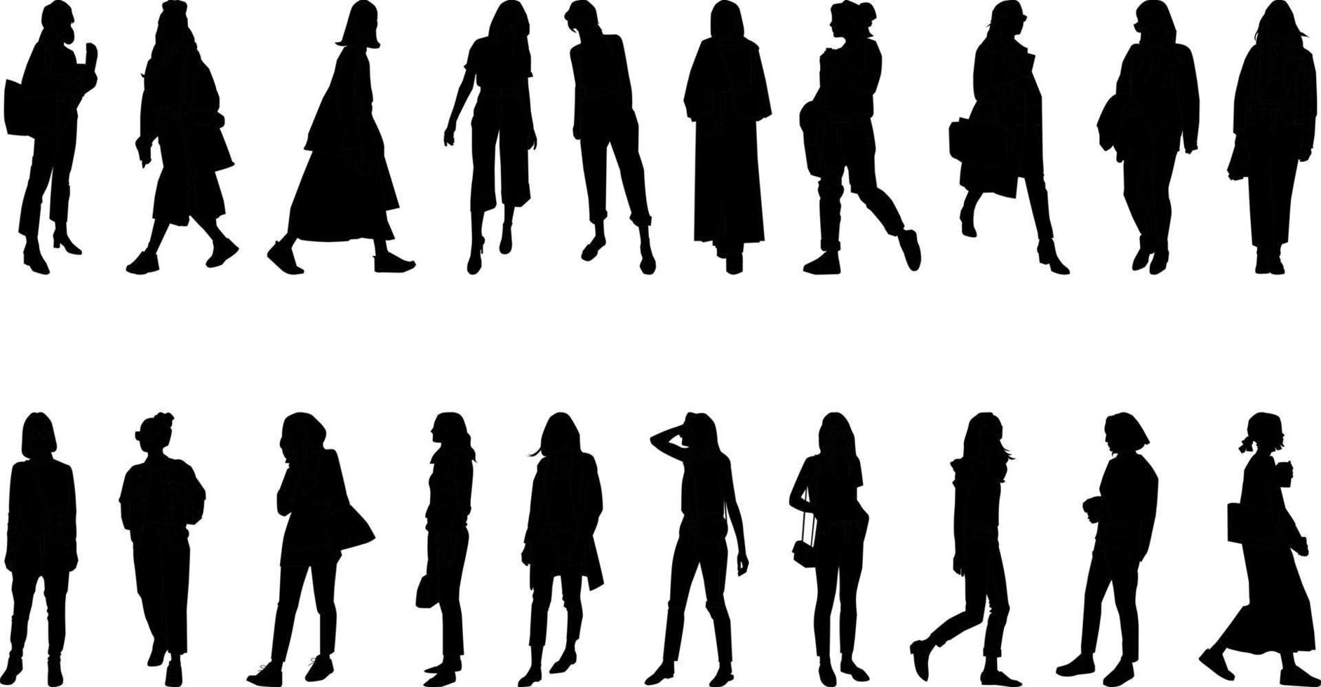 Fashionable womens activity silhouette, high resolution, and realistic. vector