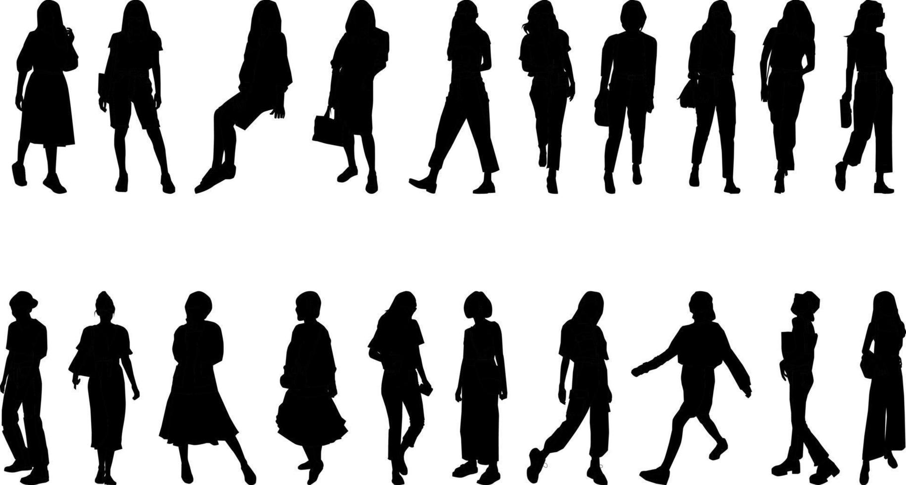 Fashionable womens activity silhouette, high resolution, and realistic. vector
