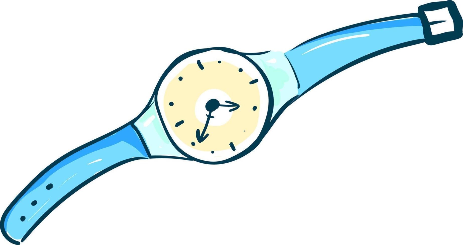 Blue wristwatch, illustration, vector on white background.