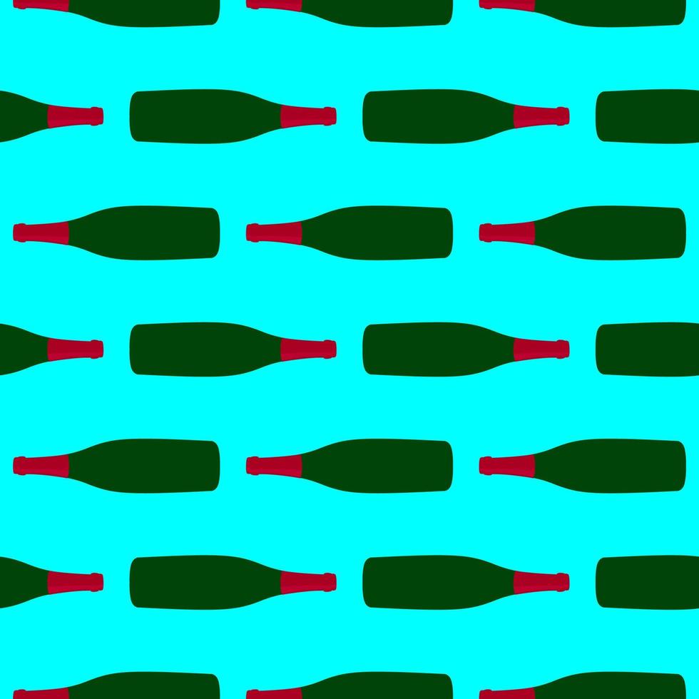 Champagne bottle,seamless pattern on light blue background. vector