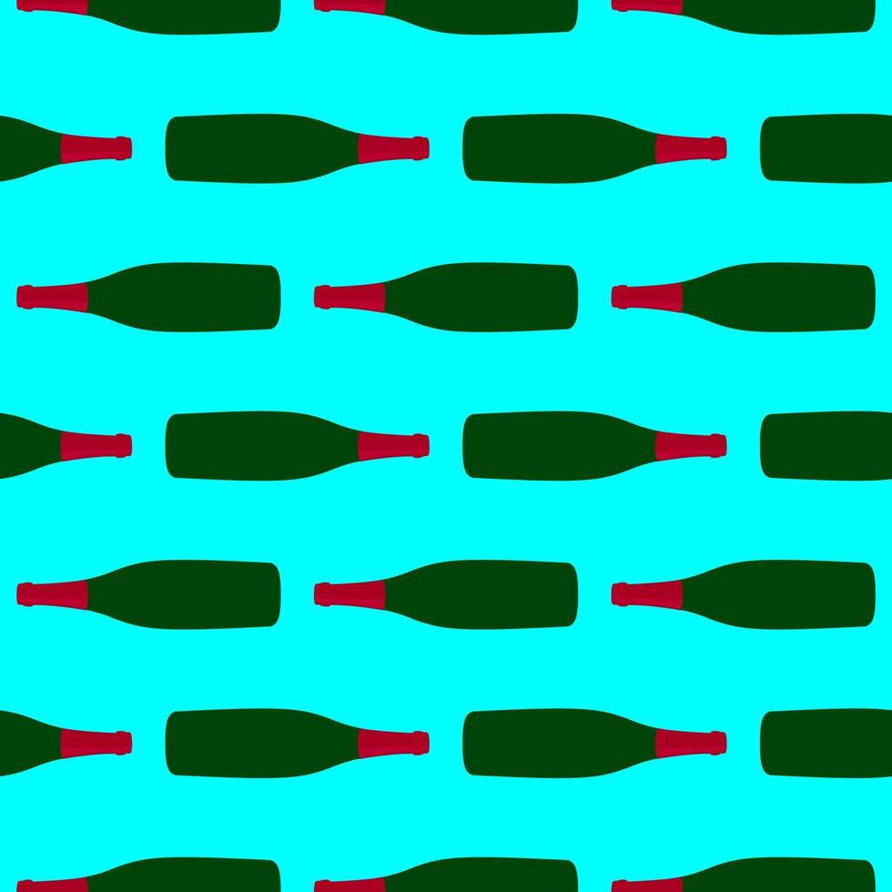 Champagne bottle,seamless pattern on light blue background. vector