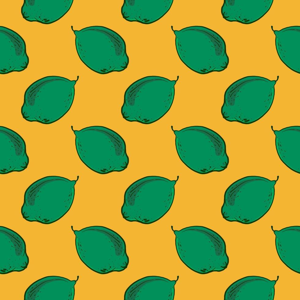 Green lime,seamless pattern on mustard yellow background. vector