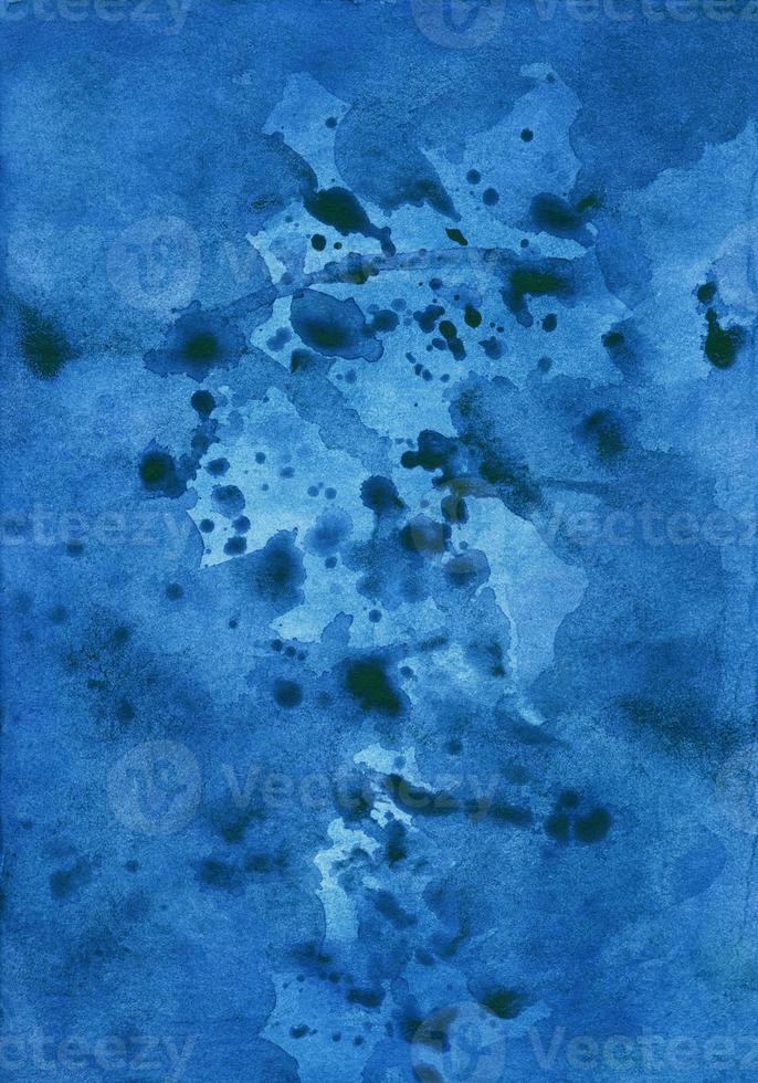 Watercolor deep blue splash background texture. Dark azure blue liquid backdrop. Artistic watercolour overlay. Stains on paper. photo