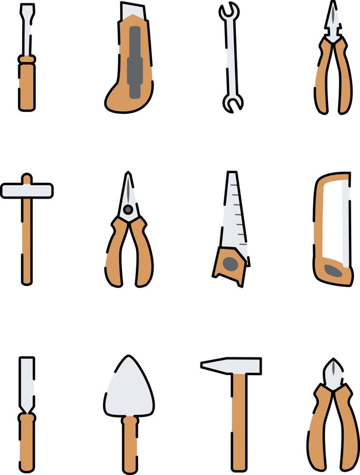 Construction tools, illustration, vector on a white background.