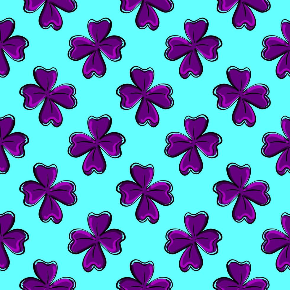 flores púrpuras de la suerte, patrón sin costuras sobre fondo azul oscuro. vector