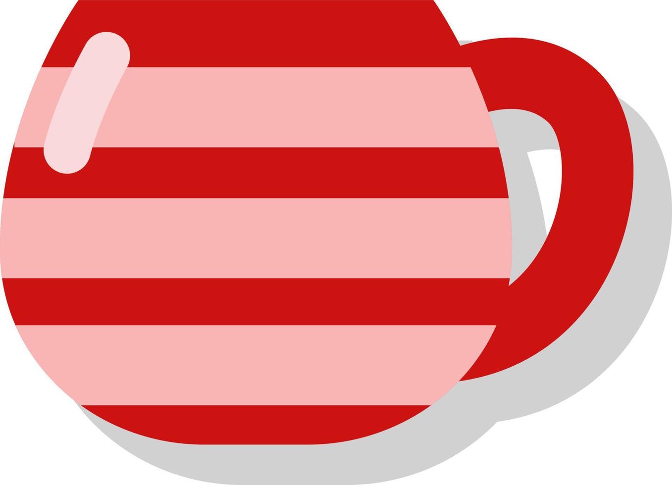 Red mug with pink stripes, illustration, vector on a white background