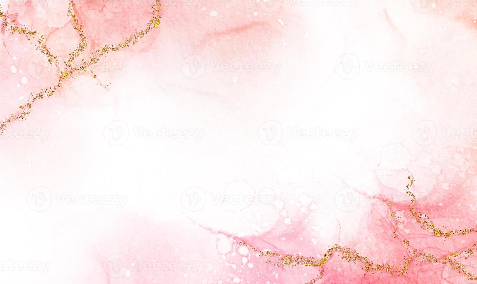 Abstract Watercolor Or Alcohol Ink Art With Paper Pink White Background Gold Glitter. Pastel Marble Drawing Effect. Llustration Design Template For Wedding Invitation,Decoration, Banner, Background photo