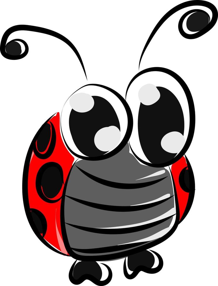 Ladybug con ojos enormes, ilustración, vector sobre fondo blanco.