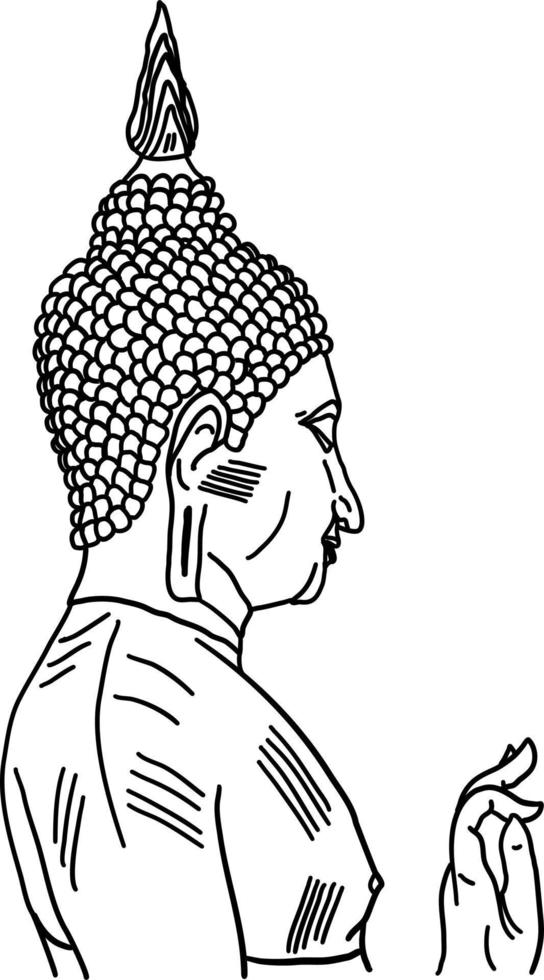 Buddha statue drawing, illustration, vector on white background.