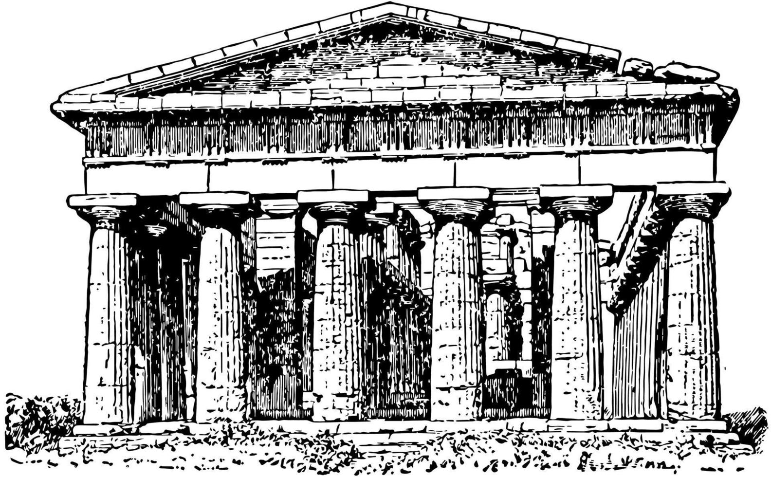 templo de poseidón, en paestum, grabado antiguo. vector