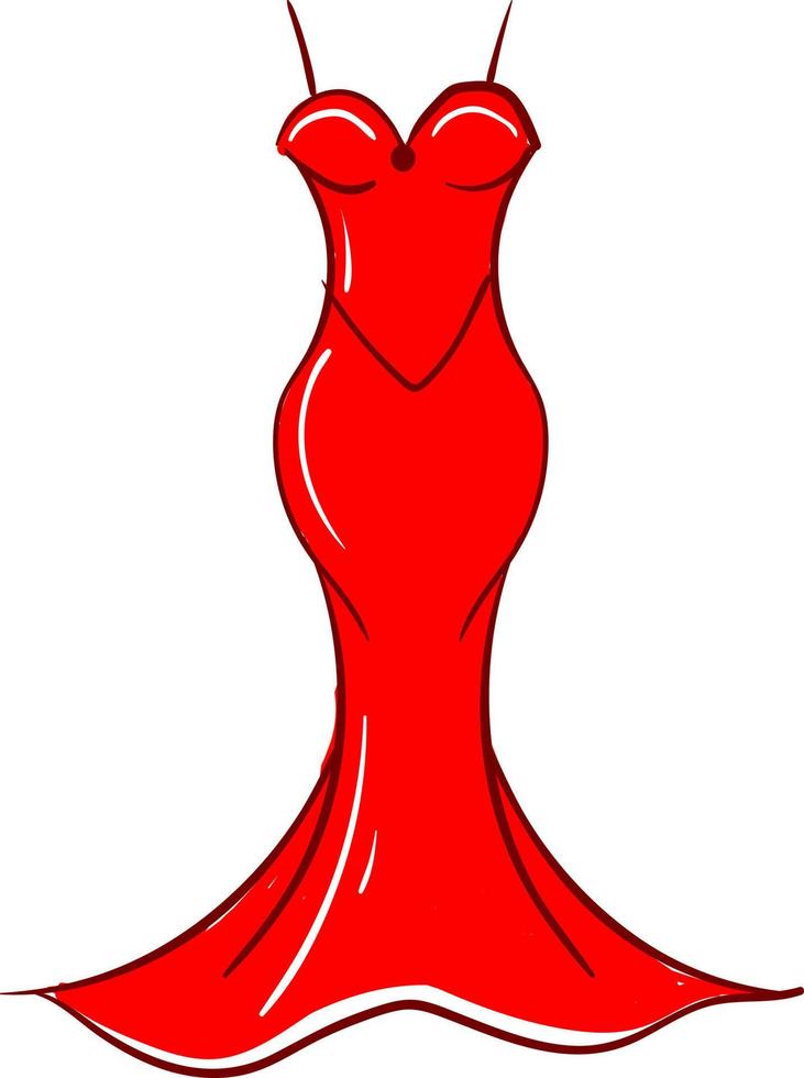Red woman dress, illustration, vector on white background.