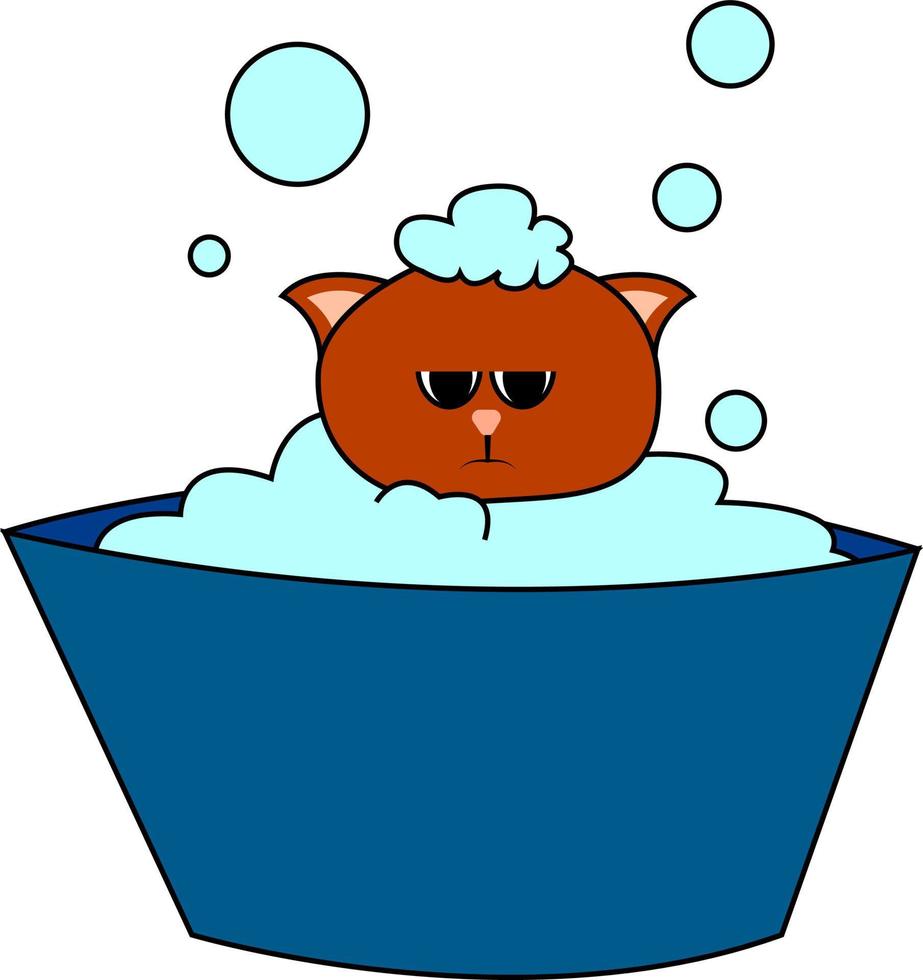 Cat is bathing, illustration, vector on white background.