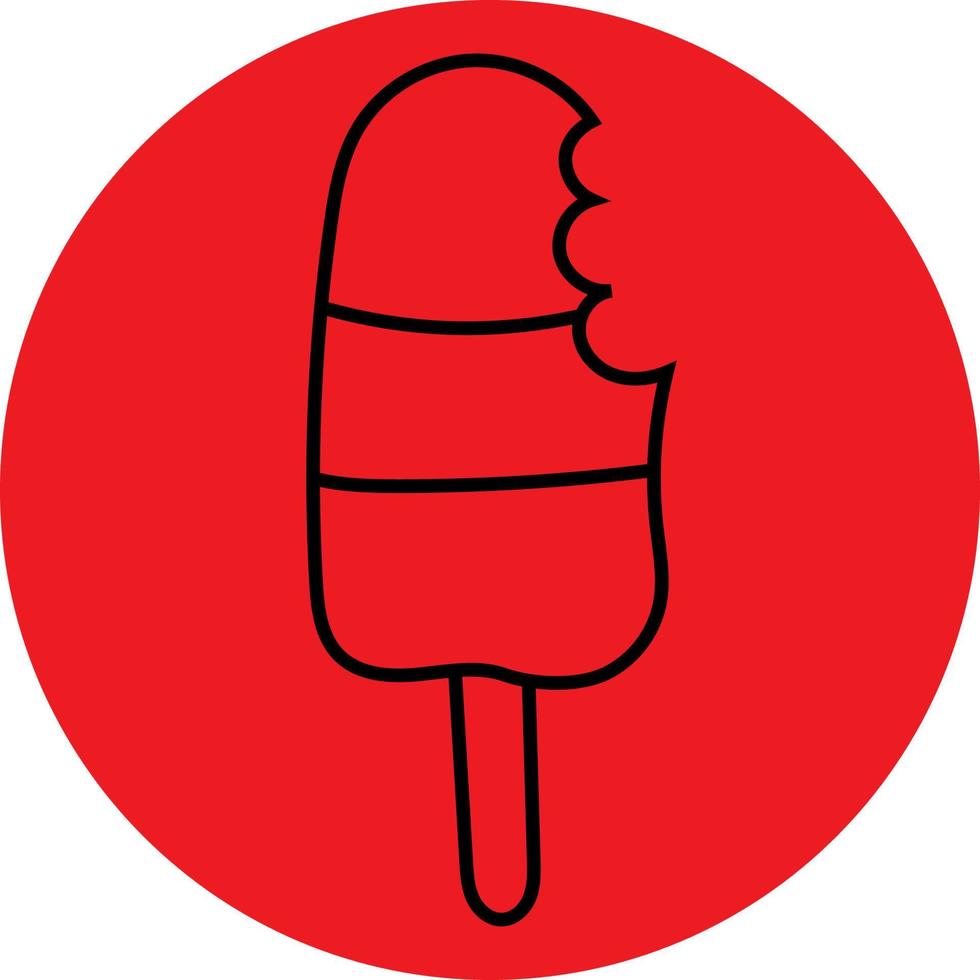 helado rojo dulce en un palo, ilustración de icono, vector sobre fondo blanco