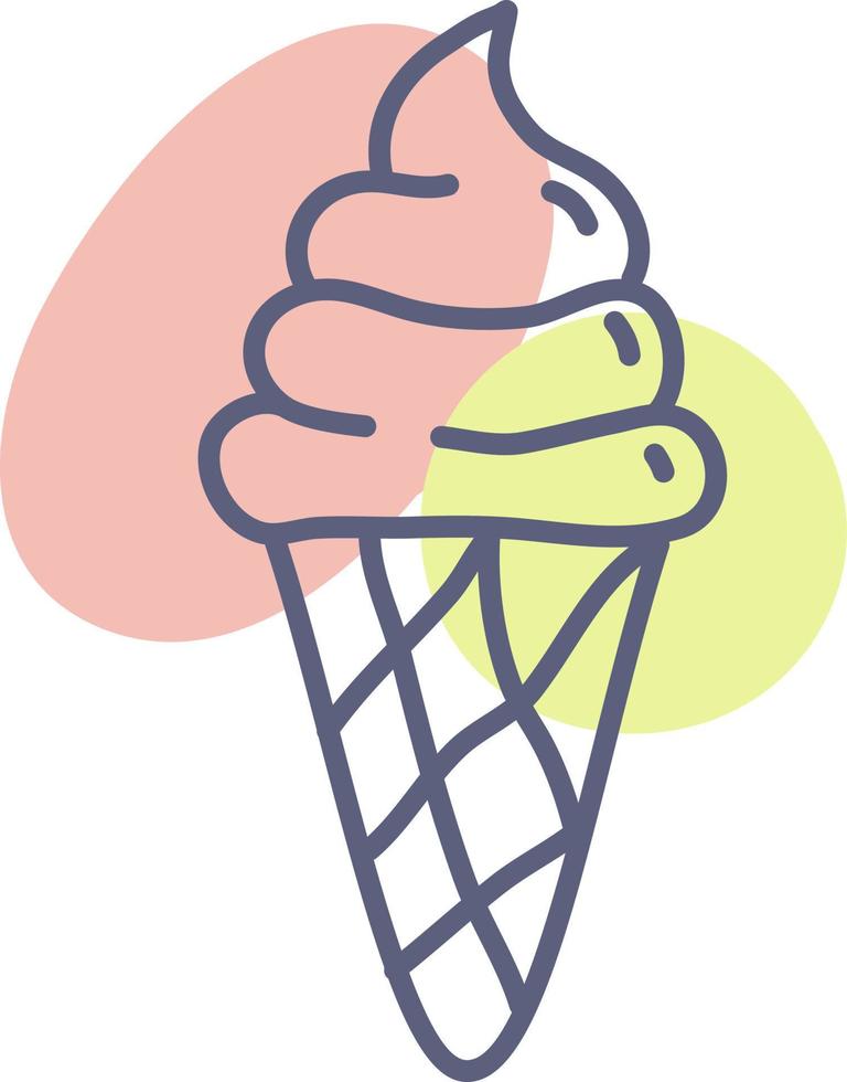 Helado en cono, ilustración, vector sobre fondo blanco.