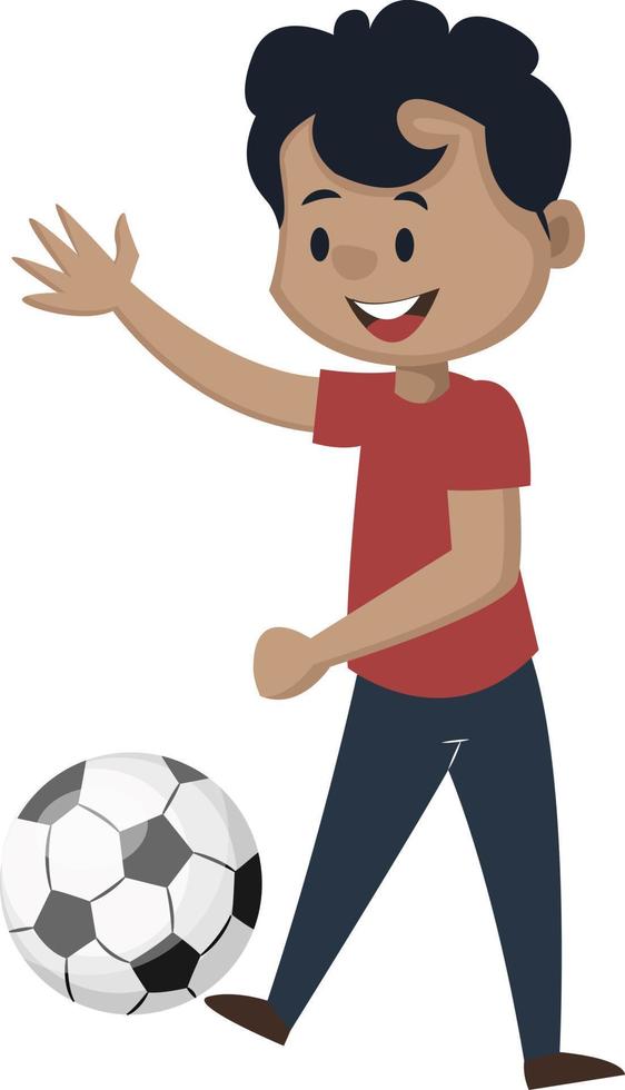 Boy is playing football, illustration, vector on white background.