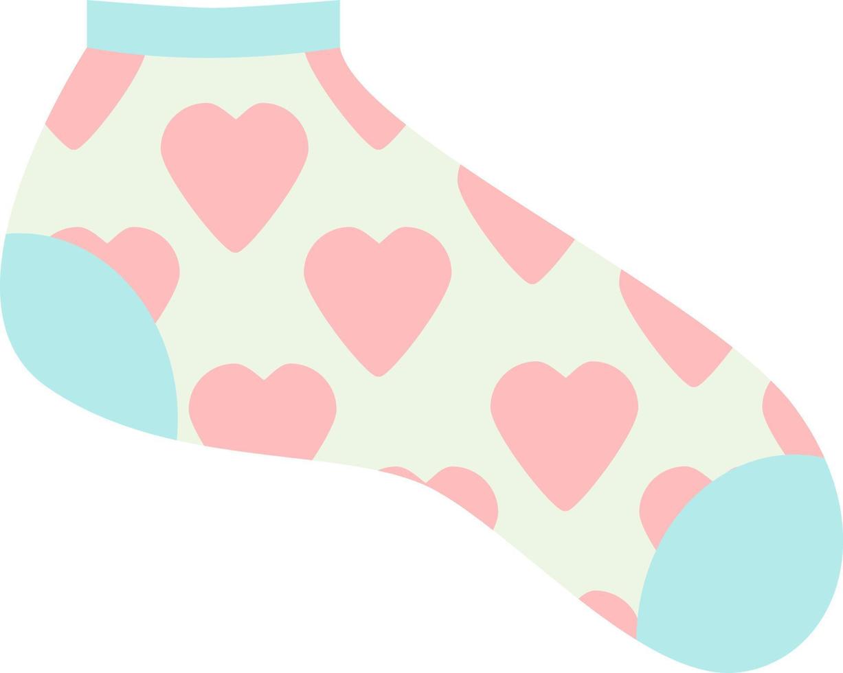 Light blue sock with hearts, illustration, vector, on a white background. vector