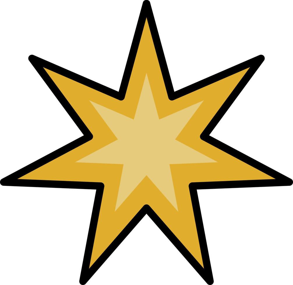Golden star with seven rays, illustration, vector on white background.