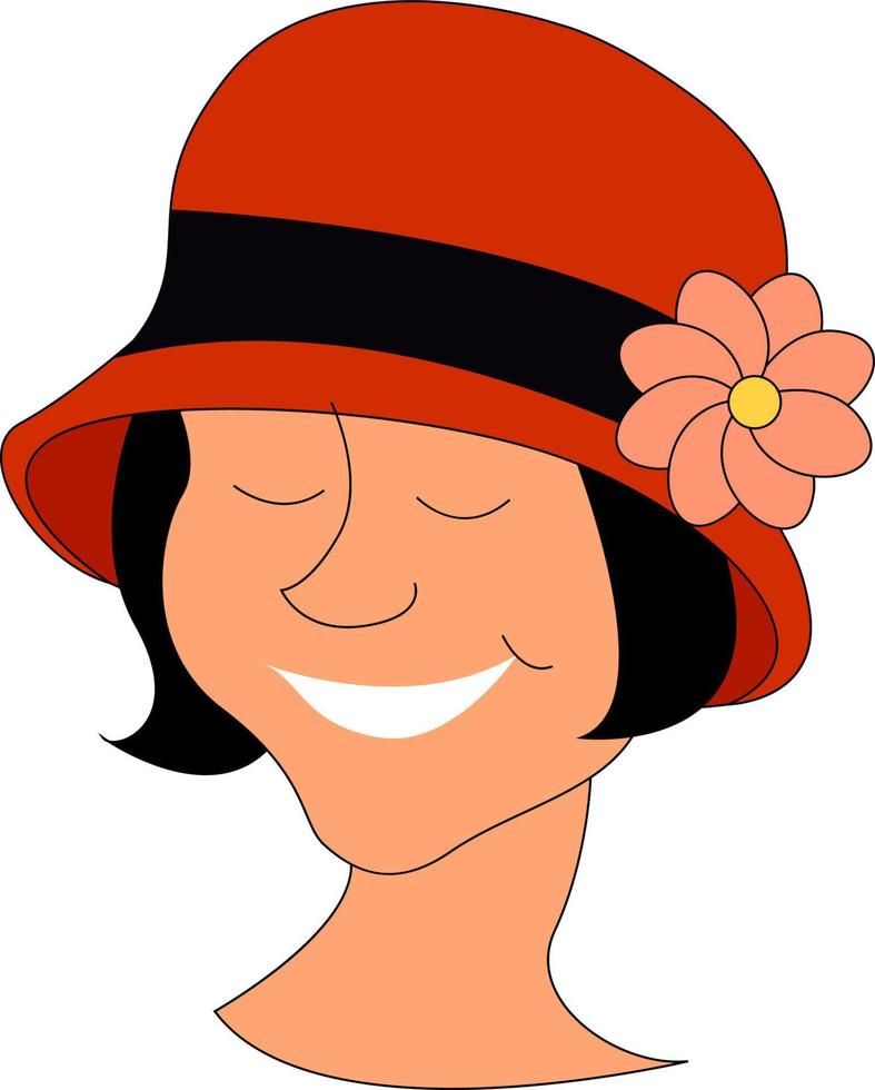 Girl smiling with red hat, illustration, vector on white background.