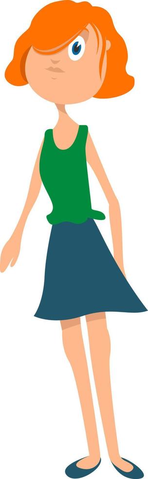 Girl with green shirt, illustration, vector on white background