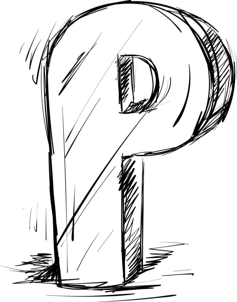 Letter P, illustration, vector on white background.