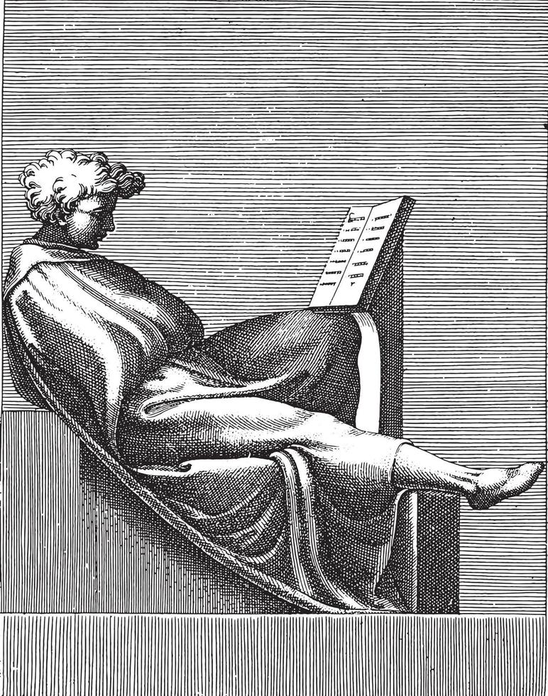 mujer con espejo, adamo scultori, después de michelangelo, 1585, ilustración vintage. vector