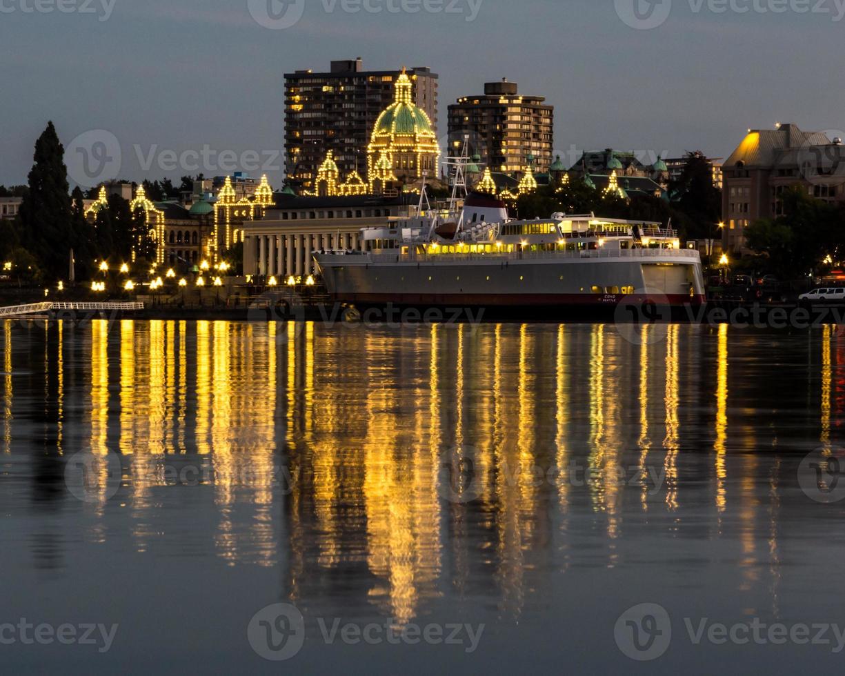Legislative Buiding and the Coho Ferry in Victoria at Sunset photo