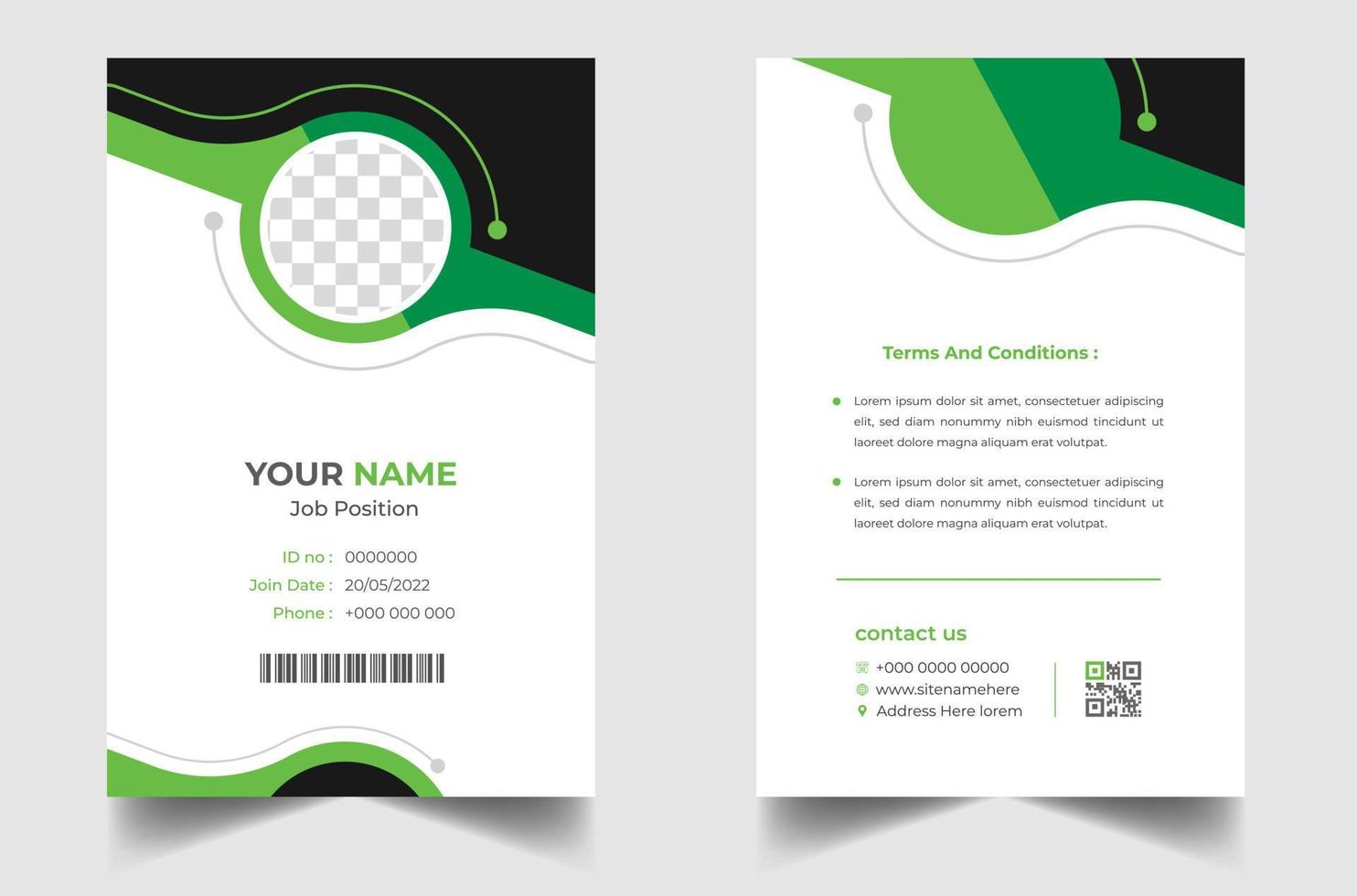 Company employee id card template. Modern and clean business id card template. professional id card design template with green color. corporate modern business id card design template. vector