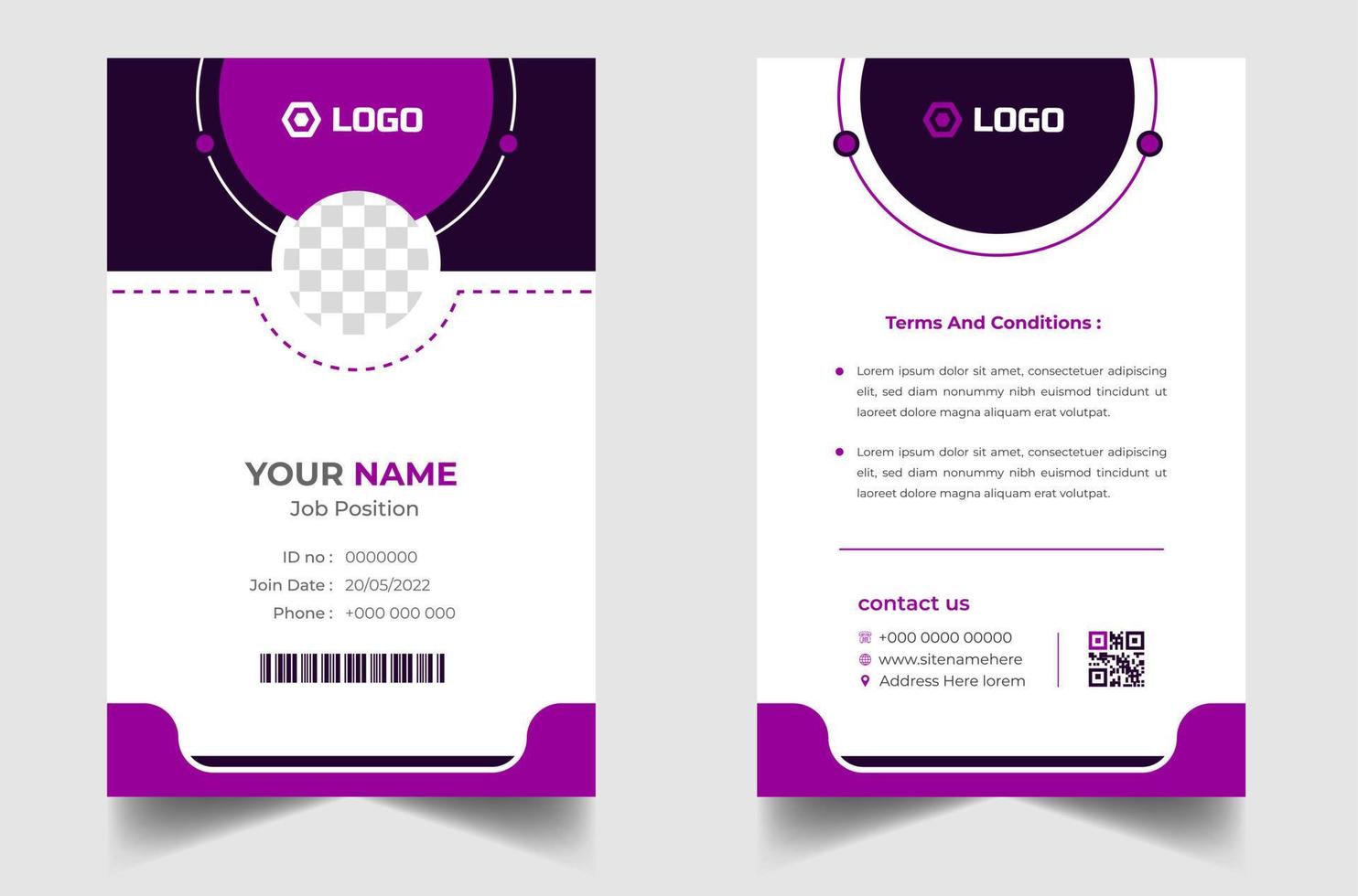 Company employee id card template. Modern and clean business id card template. professional id card design template with purple color. corporate modern business id card design template. vector
