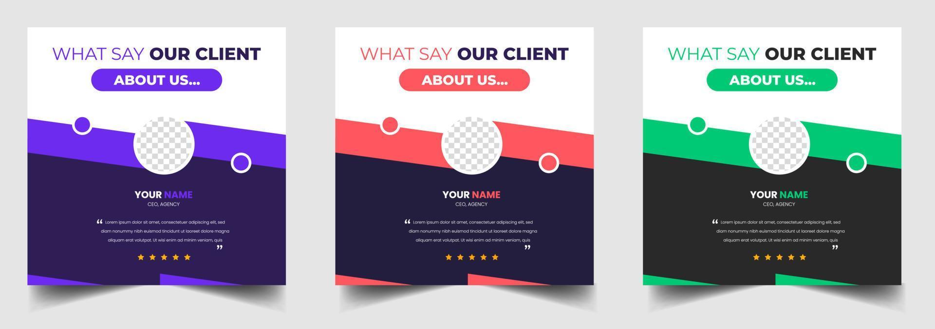 Customer feedback testimonial social media post web banner template. client testimonials social media post banner design template with blue color vector