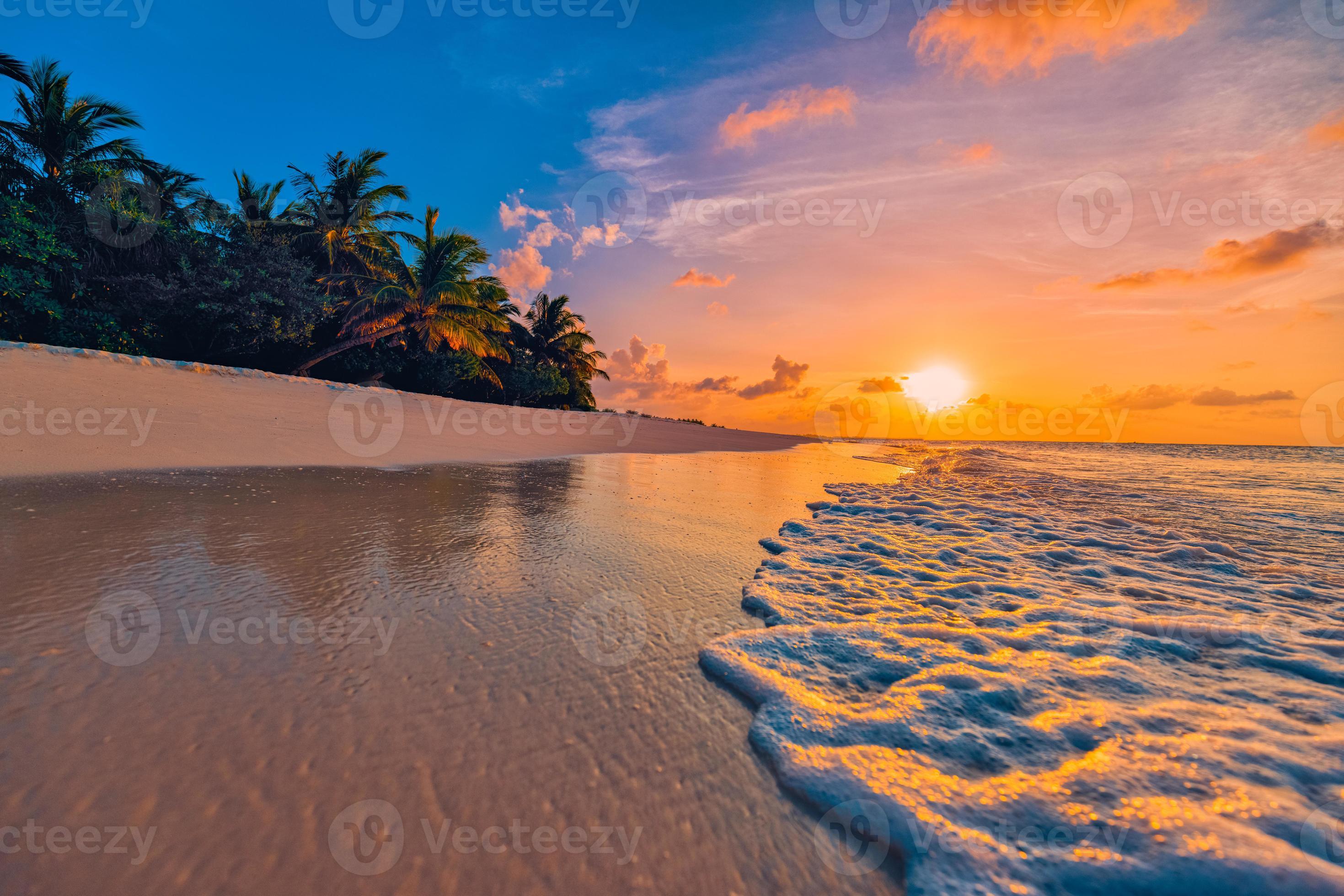 Tranquil Summer Vacation Or Holiday Landscape Tropical Island Sunset 