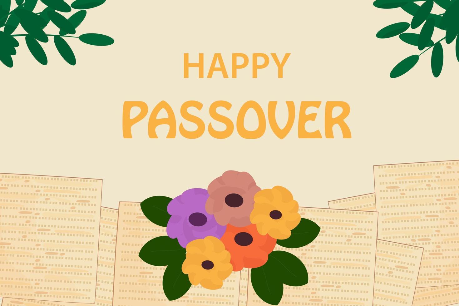 feliz tarjeta de felicitación de Pascua. matzá judía tradicional y un ramo de rosas sobre un fondo claro vector