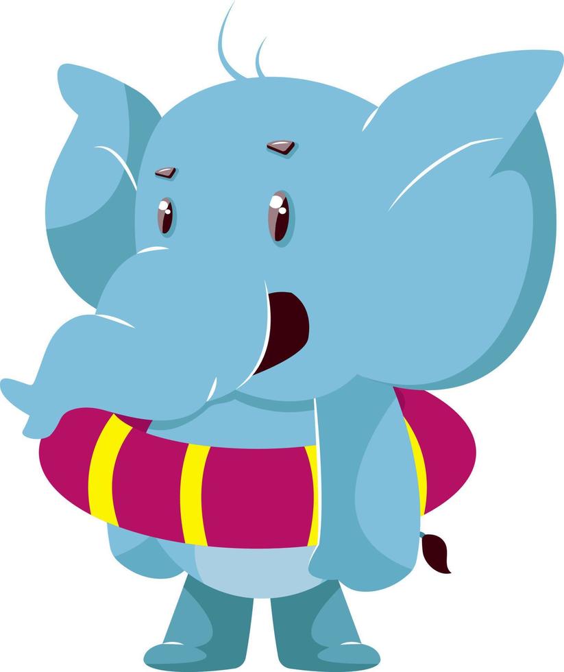 Elephant with rubber, illustration, vector on white background.