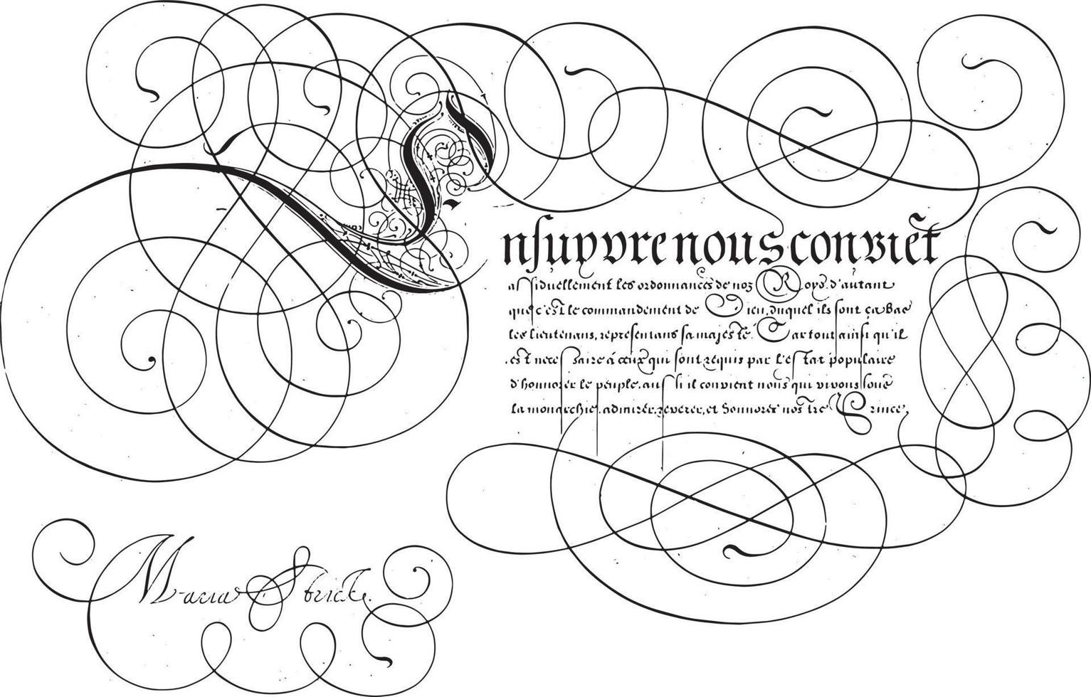 Writing example with capital E, vintage illustration. vector